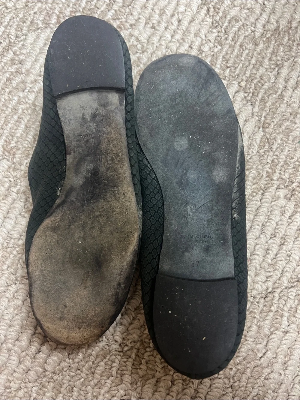 Giuseppe Zanotti Dark Green Textured Leather Ballet Flats